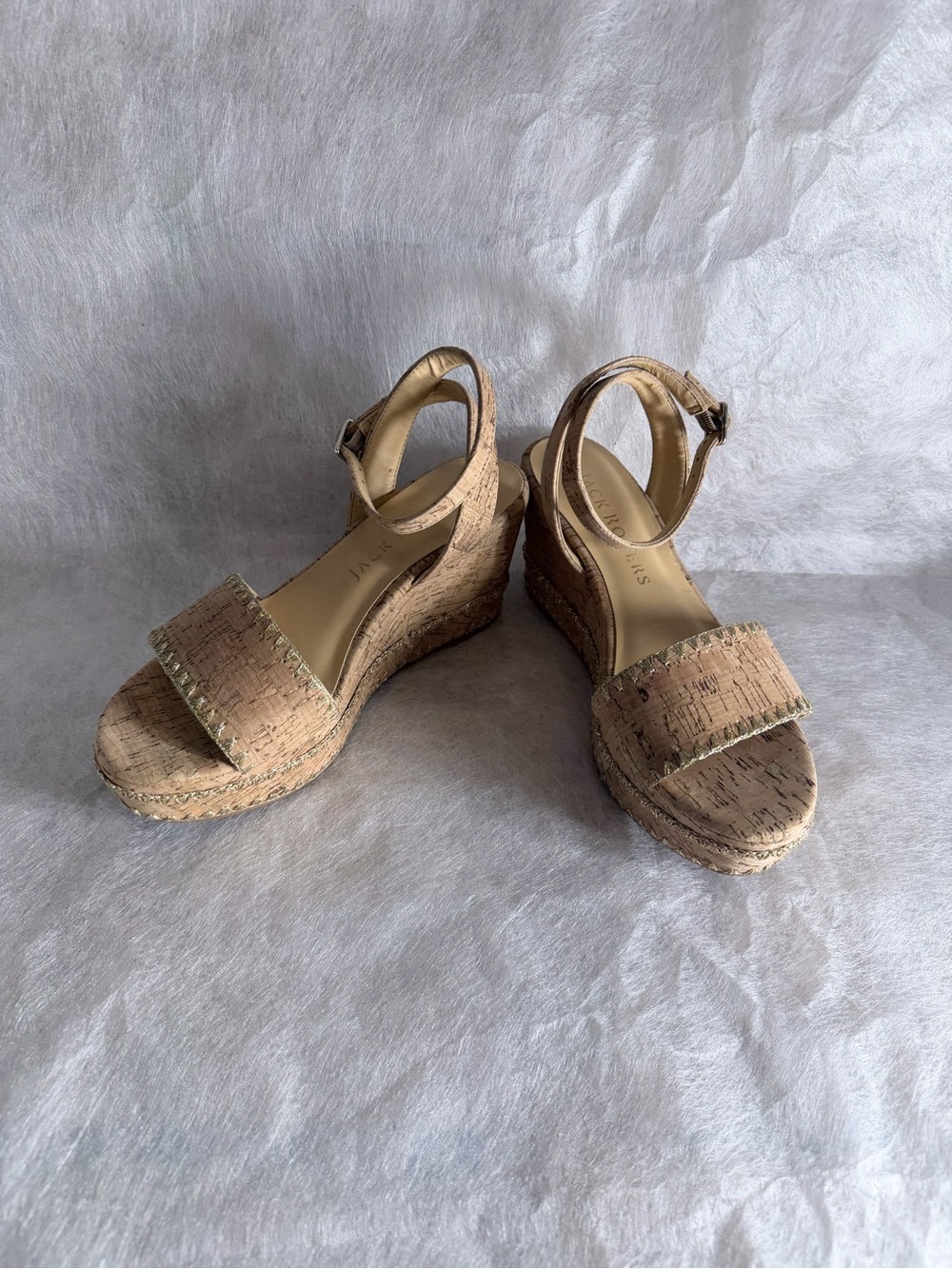 Jack Rogers Cork Wedge Sandals with Gold Trim - Picture 2 of 9